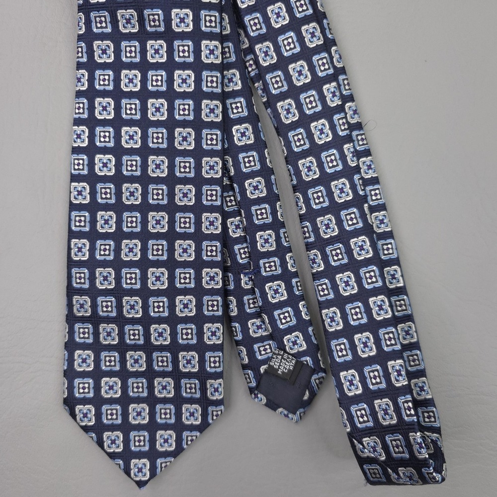 BOSS Hugo Boss Tie Mens One Size Blue Silk Geometric Jacquard Made Italy Necktie